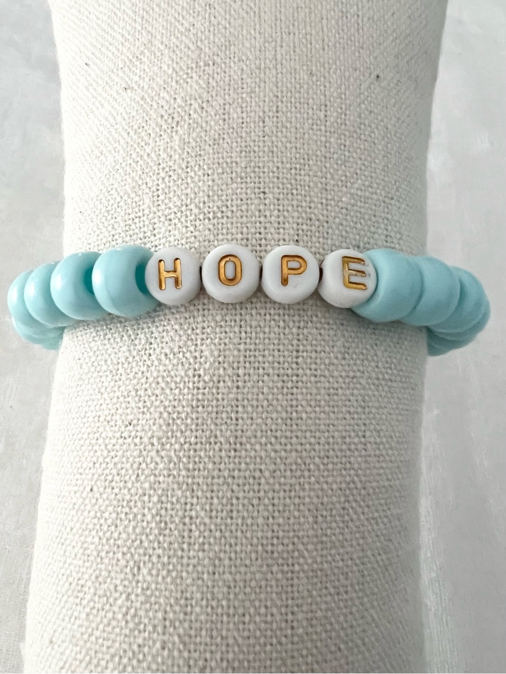 Handmade HOPE Light Blue Pony Bead Stretch Bracelet |Inspirational Word Bracelet